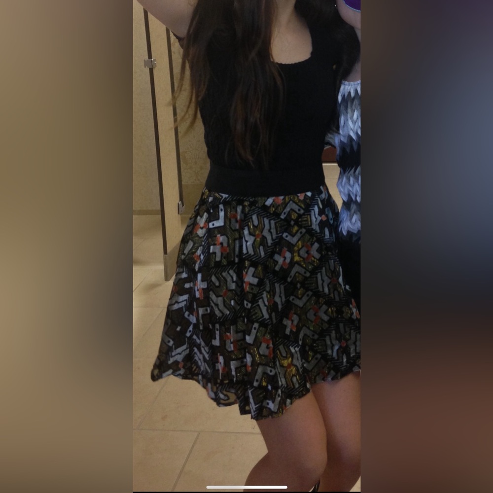 Gold and black Funky print Flare Sugarlips skirt. Size: XS